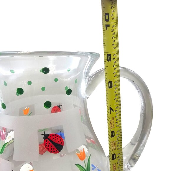 Lenox Natures Splendor Hand-Painted Glass Pitcher Floral & Insect Motifs 72 Oz - Picture 10 of 11